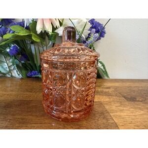 Vintage Indiana Glass Windsor Pink Marmalade Jar – Diamond‎ Block Pattern Peach